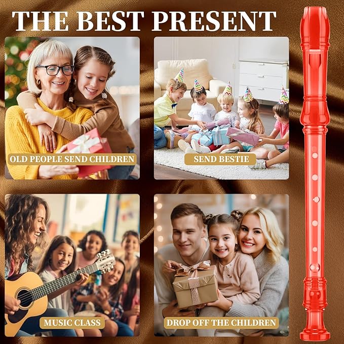 Descant Soprano Music Recorder Instrument For Kids Flute Kids Recorder With Cleaning Rod + Case Bag (Crystal red)