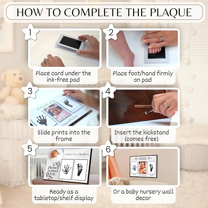 Inkless Hand and Footprint Kit, Baby Keepsake Plaque & Baby Shower Gifts - Ideal as Mom To Be Gift, Nursery Picture Frames, Clean Touch Hand and Footprint Kit (Style 1 - Design 5)