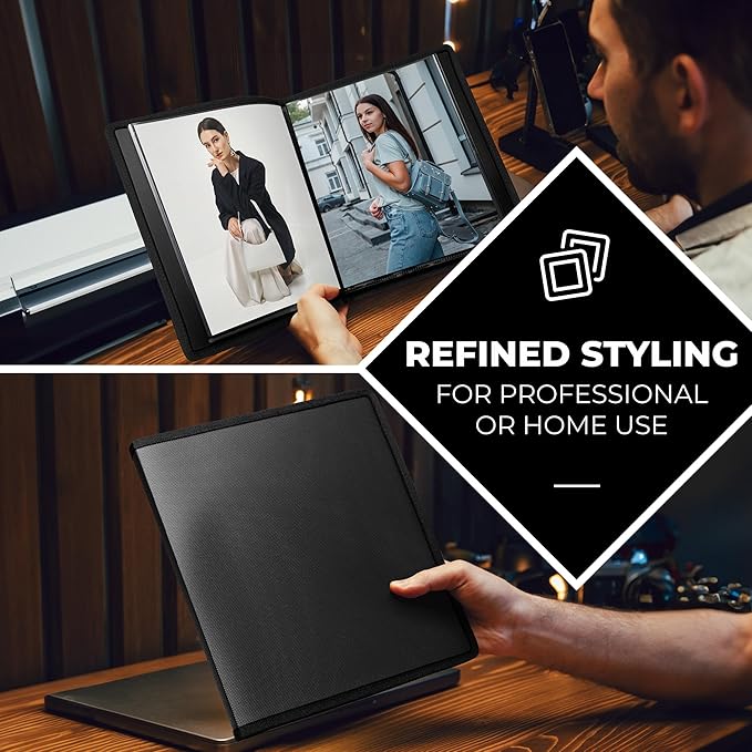 Dunwell Photo Album 8x10 (Black) with Mounting Paper, 8 x 10 Photo & Art Portfolio Presentation Binder, 24 Clear Sleeves Display 48 Pages, Professional Photography Book for Portraits, Artwork