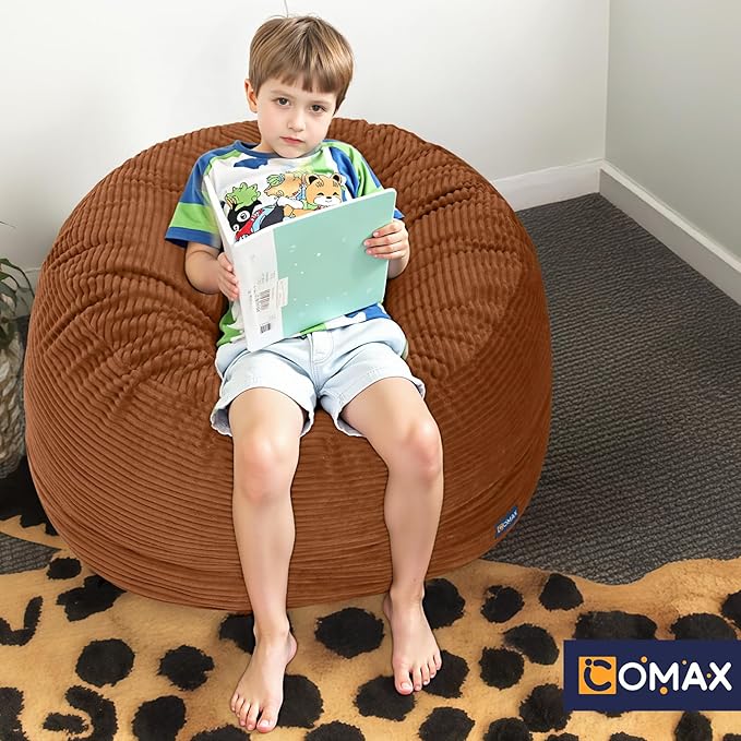 COMAX Kids Bean Bag Chair Turn into Beanbag Bed, Toddler Bean Chair Corduroy for Girl Boy Sleeping, Lazy Children Bean Bags with Filler, Convertible Child Floor Mattress, Orange