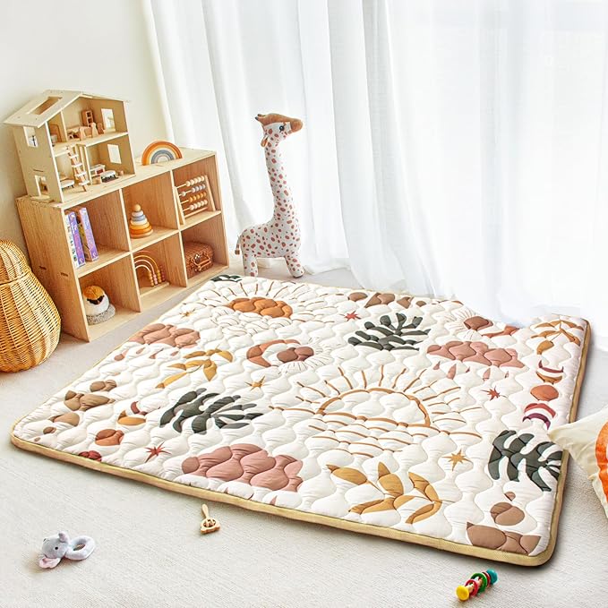Baby Play Mats for Floor, 71”x59” Upgraded Thickness & Larger Super Soft Playmat for Babies and Toddlers, Foldable Washable, Upgrade Anti-Slip Crawling Mat for Playpen(Boho Nature)