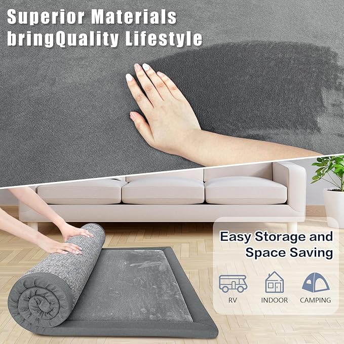 Baby Play Mat for Floor, 1.3"Thick Extra Large Cushioning Memory Foam Playpen Mat, Soft Coral Velvet Baby Crawling Mat with Non-Slip Backing, Baby Nursery Rug for Toddlers, Kids (Dark Grey, 79X59)