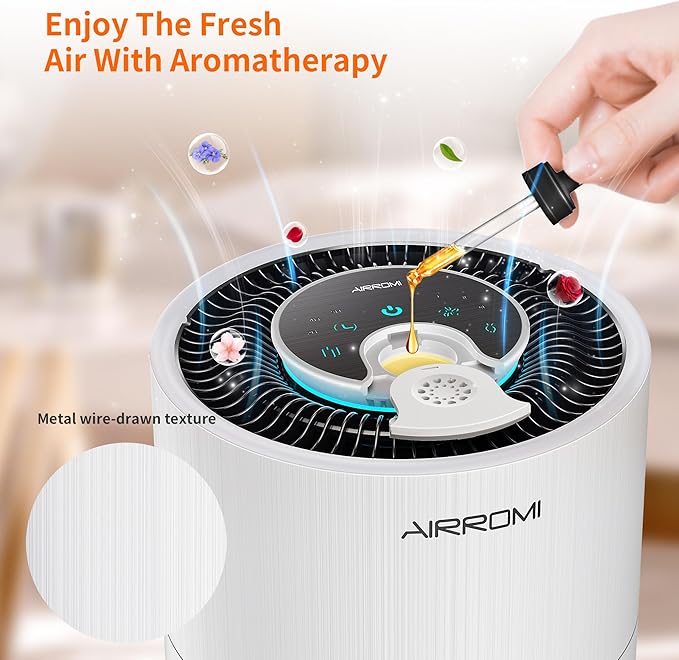 AIRROMI Air Purifier for Bedroom with HEPA 3-in-1 Filter, Pet Air Purifier for Home Cat Pee Smell, Covers Upto 990 Ft², Quiet 360° intake Air Cleaner for pet hair,allergies,Dust,Smoke A2001 White
