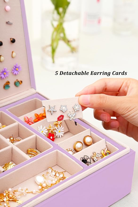 Girls Jewelry Box Earring Holder Organizer for Girls Earring Organizer Teen Jewelry Box Organizer for Girls Purple jewelry Boxes for Earrings Necklaces Rings Stud Earrings Box Organizers Teens
