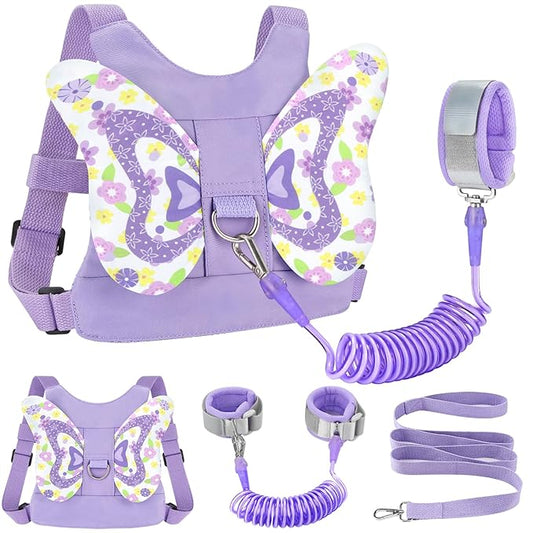 Accmor Toddler Harness Leash + Anti Lost Wrist Link, Cute Butterfly Kids Leash Wristband Assistant, Adorable Child Walking Harness Strap Adjustable Belt Protector for Baby Girls to Outdoor Travel