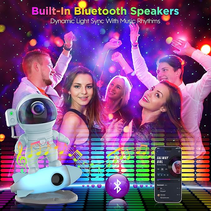 Astronaut Galaxy Projector for Bedroom, Star Projector Galaxy Light with App & Remote Control, White Noises, Bluetooth Speaker, Rocket Night Light for Kids, Ceiling, Gifts, Room Decor