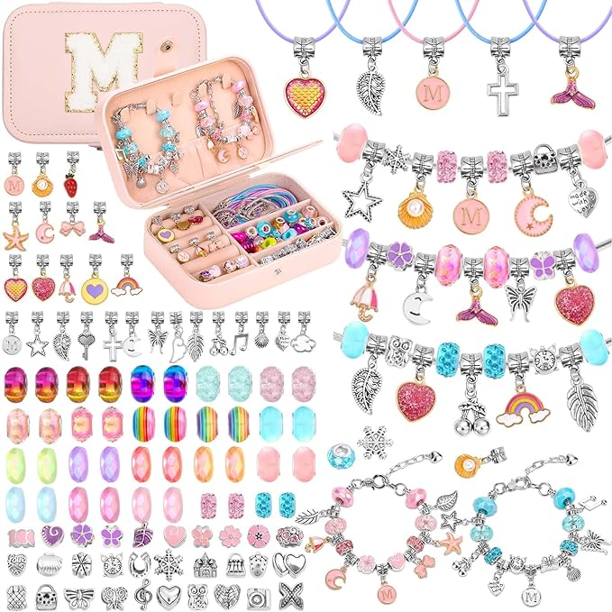 Kids Bracelet Making Kit with Jewelry Box for Girls Charm Beads for Jewelry Making Kit DIY Bracelet Craft Kit for Teen Girls Age 8-12 Kids Toy Birthday Valentine Gifts Christmas