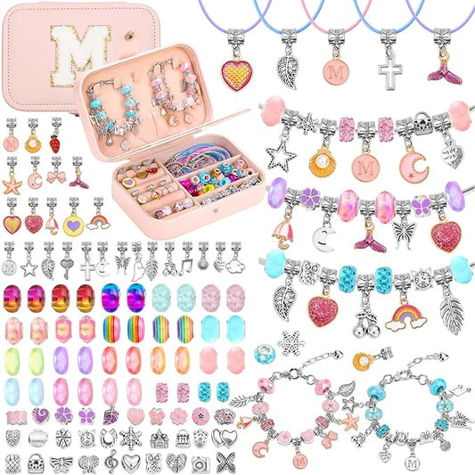Kids Bracelet Making Kit with Jewelry Box for Girls Charm Beads for Jewelry Making Kit DIY Bracelet Craft Kit for Teen Girls Age 8-12 Kids Toy Birthday Valentine Gifts Christmas