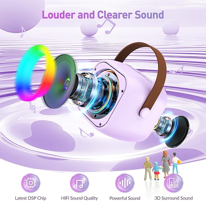 Karaoke Machine for Kids Adults, Karaoke Toys Gifts for Girls Boys, Portable Bluetooth Speaker with Wireless Microphone, Birthday Gifts for Girls Boys Ages 4, 5, 6, 7, 8, 9, 10, 12+ Years Old