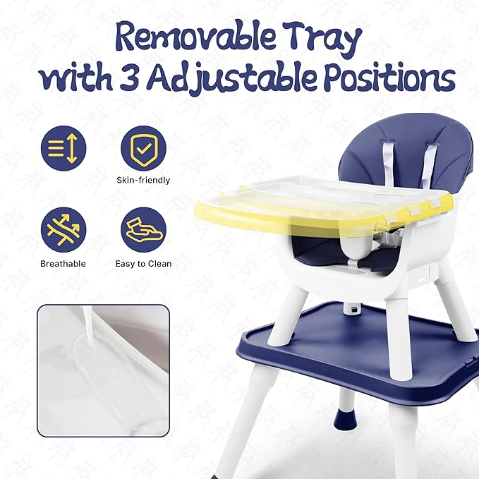 4 in 1 Baby High Chair, Toddler Chair with Removable Tray, Convertible High Chairs for Babies and Toddlers, Kids Learning Table, Building Block Table, Dining Booster Seat with Safety Harness, Blue