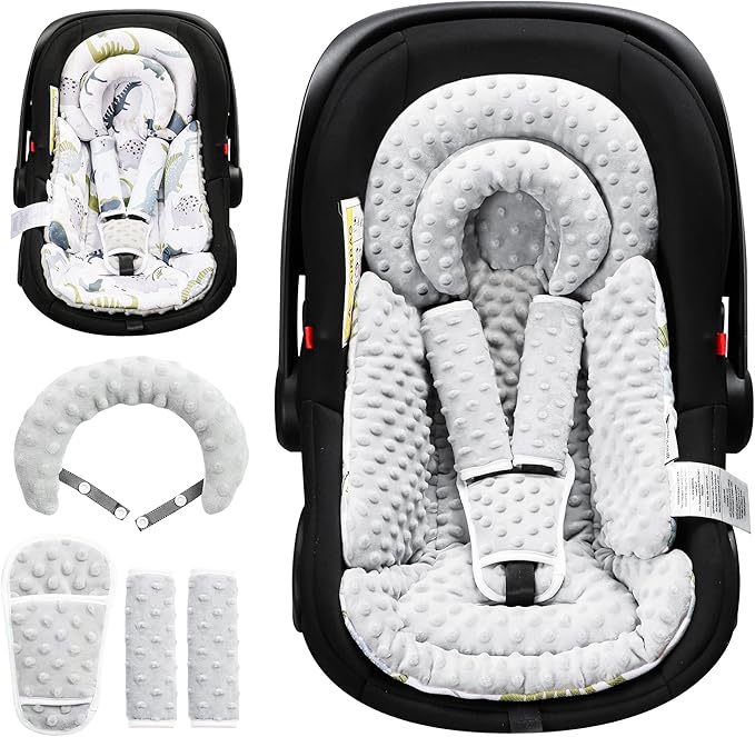 Infant Car Seat Insert with Removable Cushion for Baby Preemie Newborn Infant, Reversible carseat Insert Head Body Support Fits for Stroller, Baby Swing, Rocker, Bouncer, Bassinet - Grey