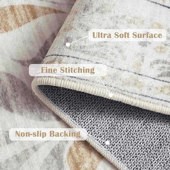 jinchan Hallway Runner Rug 2x8 Vintage Floral Distressed Design - Machine Washable Non-Slip Low-Pile Soft Thin Faux Wool Kitchen Carpet for Farmhouse Bedroom Laundry Room(2x8ft,Light Grey)