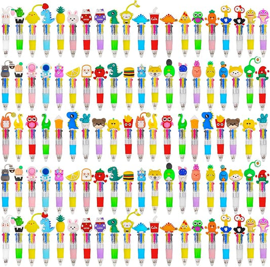 100Pcs Mini Multicolor Pens in One 4-in-1 Cute Pens Bulk for Kids, Ballpoint Pen for Birthdays and Children's Parties, Fun Gifts Assorted Ink Kawaii Pen