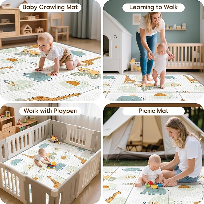 Foldable Baby Play Mat for Floor, PIGLOG 79x71 Extra Large Crawiling Play Mat for Babies, Waterproof & Portable Tummy Time and Non-Toxic Soft Foam Playmat for Infants, Toddlers