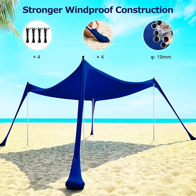 COMMOUDS Beach Tent Sun Shelter - UPF50+ Pop Up Beach Canopy with Sandbags & Sand Shovel & Windproof Poles, Portable Sun Shade for Beach, Camping, Picnics, Backyard