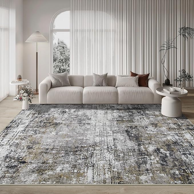 9x12 Area Rugs for Living Room Rug Washable: Modern Large Rug for Dining Room Bedroom Carpet Non Slip 9 by 12 Indoor Abstract Nursery Home Office Black Gold