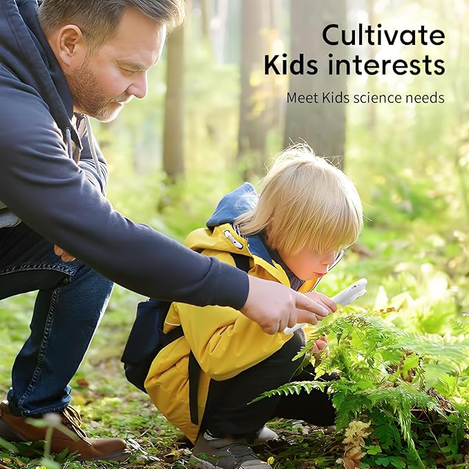 Handheld Coin Microscope-Educational Science Kit - Mini LED Pocket Bug Magnifying Glass for Kids(5-10 Years) - Durable Design - Birthday Gift for Boys&Girls (White)