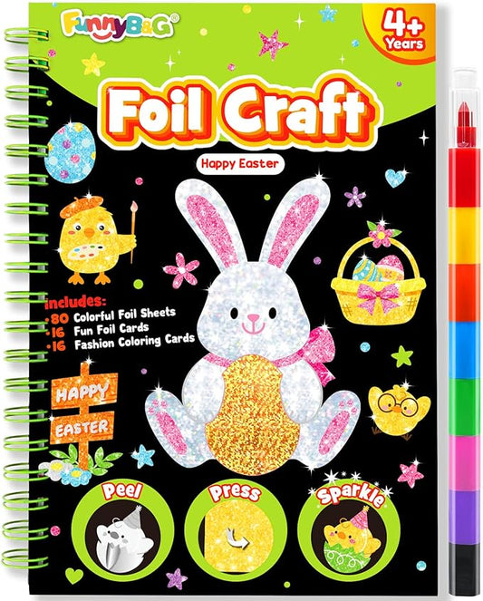 FUNNYB&G Foil Art Craft Activity for Kids - Gift for Girls Boys Crafts for Kids Fun Art Supplies DIY Creative Travel Toy, Birthday Gift Party Favor Toys for Girls Boys 4 5 6 7 8 9 Years Old(Easter)