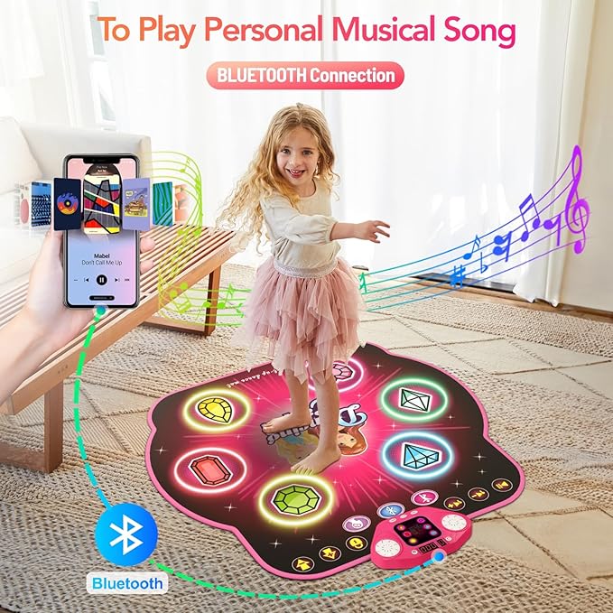 Dance Mat Toys for 3-12 Year Old Girls, 6-Button Kids Dance Mats Bluetooth Dance Pad, Light-up 6 Game Modes Dance Mat for Kids, Christmas/Birthday Gifts for 3-5 6 7 8 9 10+ Year Old Kid