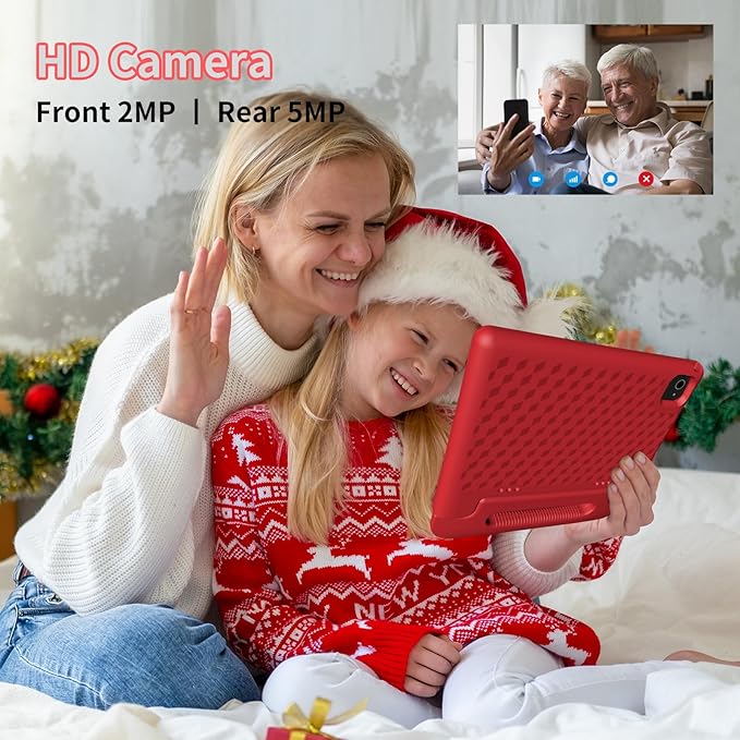 Kids Tablet, 10.1 Inch Tablet for Kids Android 14, 64GB Octa-Core, WiFi, Big Battery, Kids Space, Parental Control 1280 * 800 HD Display Children Tablets Red