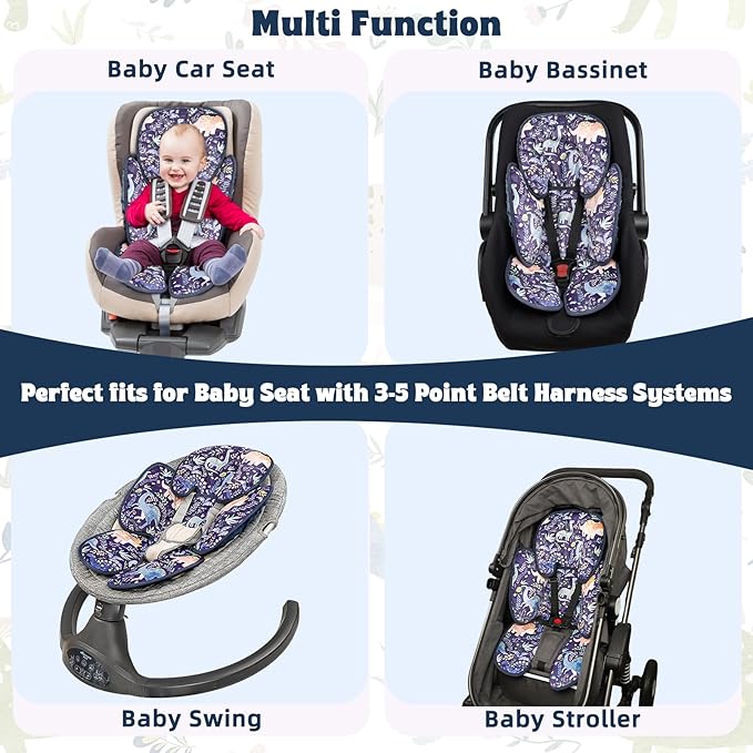 Pea Pod Infant Car Seat Insert 2-in-1 Baby Car Seat Head & Body Support for Newborn Girl Reversible 3 Layer Warm Preemie Carseat Stroller Cushion Headrest with Soft Minky Dot Fabric, Cute Dinosuar