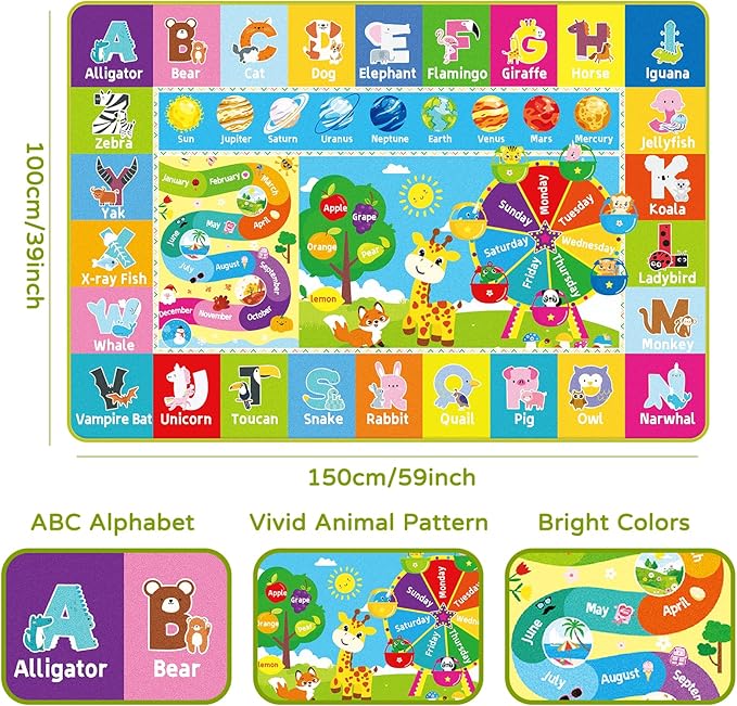 Kids Rug for Playroom, Kids Baby Playmat with Alphabet, Month, Weather, Week and Shapes ABC Educational Rug, Play Mat Carpet for Bedroom Classroom (59 X 39.4 INCH, Ferris Wheel)