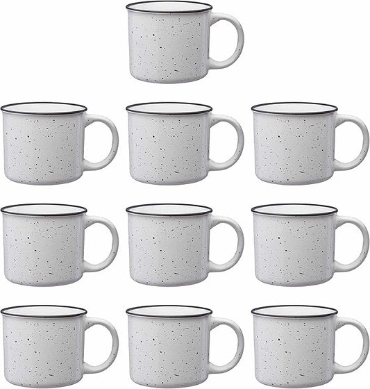 DISCOUNT PROMOS Ceramic Campfire Coffee Mugs 13 oz. Set of 10, Bulk Pack - Perfect for Tea, Espresso, Cappuccino, Hot Cocoa - White