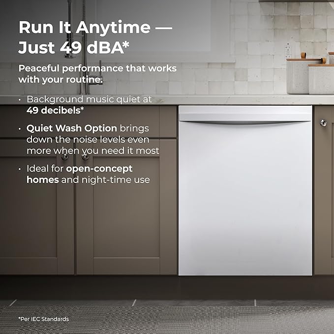 Kenmore 22-14622 24" Built-in Dishwasher-Quiet Tub with TurboDry, Leak, & SmartWash Soil Detection-15 Place Settings-49 DBA-Energy Star Certified, 24.61"D x 23.55"W x 33.88"H, White