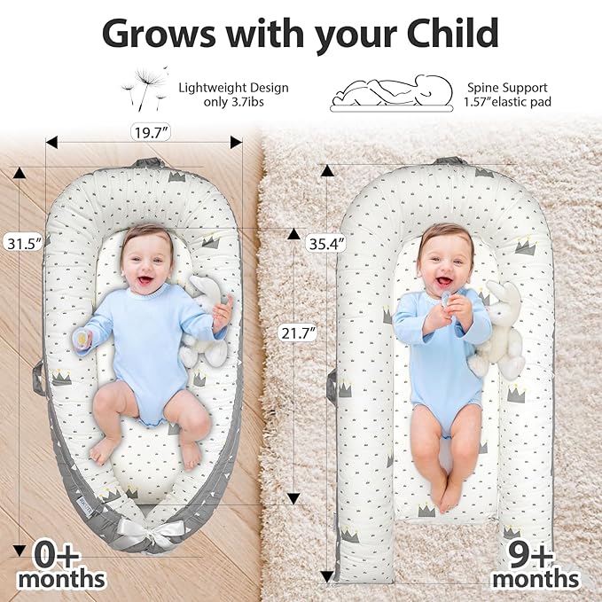 Baby Lounger | Organic Cotton Infant Lounger | Reversible, Adjustable & Portable Floor Lounger | Soft, Breathable, Washable Cover