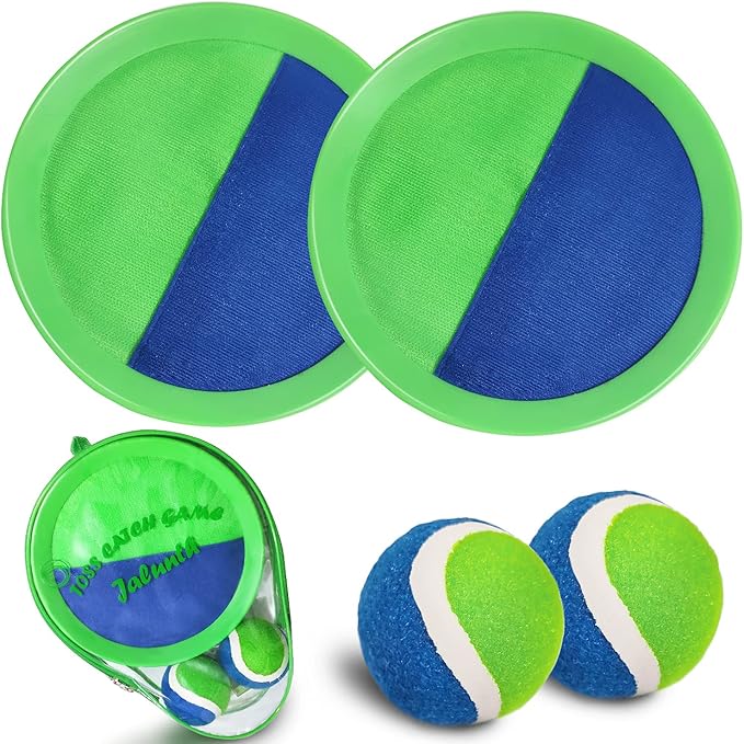 Jalunth Ball Catch Set Games Toss Paddle - Beach Toys Back Yard Lawn Outdoor Pool Backyard Camping Throw Age 3 4 5 6 7 8 9 10 11 12 Years Old Boys Girls Kids Adults Family Outside Easter Gifts Green
