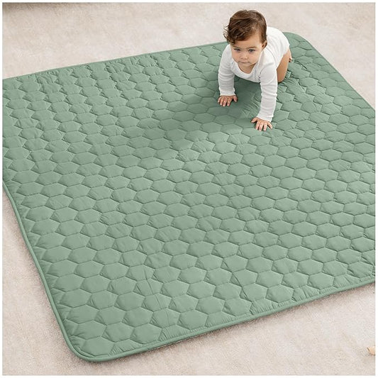 Comfy Cubs Square Kids Play Mat - 56 x 56 inches Soft Quilted Baby Floor Mat with Non-Slip Bottom - Plush Design for Toddlers' Playtime and Relaxation - Comfortable and Durable - Fern