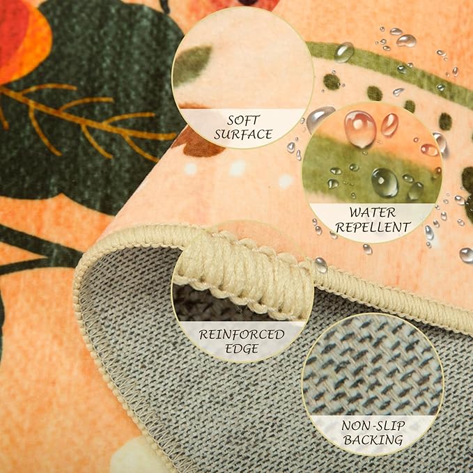 Floral 8ft Area Rug Machine Washable Soft Print Boho Carpet Non Slip Doormat Low Pile Flower Area Rugs for Living Room Bedroom Nursery Kitchen Dining Room Indoor-Yellow/Orange