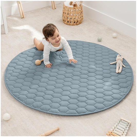 Comfy Cubs Round Kids Play Mat - Medium 48 inches Soft Quilted Baby Floor Mat with Non-Slip Bottom - Plush Design for Toddlers' Playtime and Relaxation - Comfortable and Durable - Pacific Blue