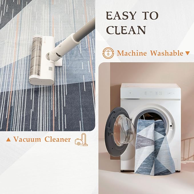 HOMFINE Washable Modern Area Rug - Geometry Style 4x6 Rugs for Living Room, Bedroom, Machine Washable Rug Soft Non Slip Non Shedding Area Rug - Blue, 4'x6'