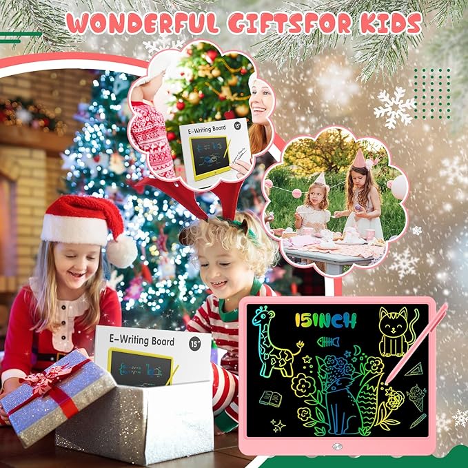 Decute Kids Toys LCD Writing Tablet with Stylus, 15 Inch Erasable Toddlers Doodle Board, Reusable Drawing Pad for Kids, Educational Christmas Birthday Gift for 3 4 5 6 7 8 Girls Boys Toddler Pink