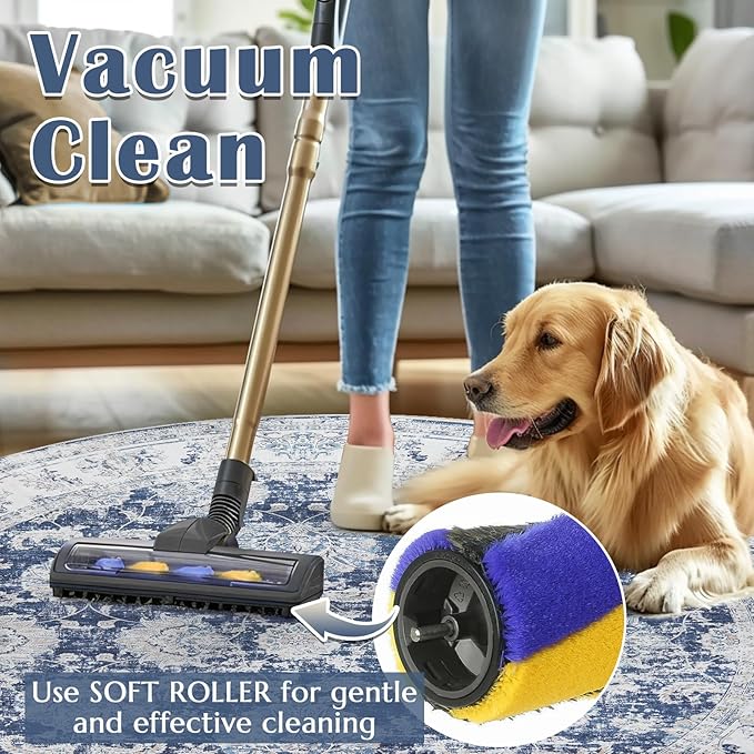 jinchan Round Rug 8ft Area Rugs Vintage Floral Distressed Design Machine Washable Non-Slip Low-Pile Ultra-Thin Circle Rug for Living Room Dining Room Bedroom Home Office Farmhouse (8' Round,Dark Blue)