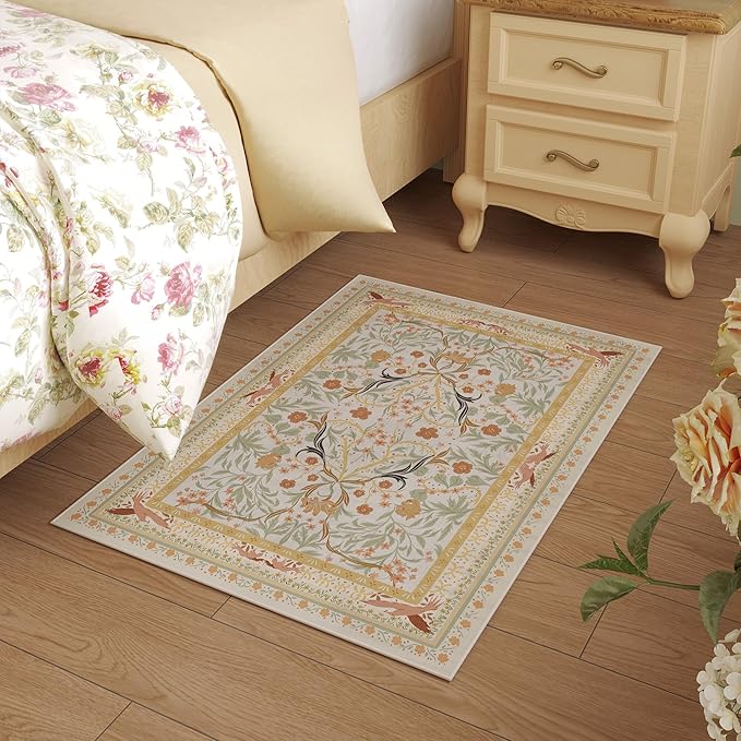 Door Mat Indoor Entrance 2x3 Rug Machine Washable Vintage Floral Botanical Small Area Rug Non-Slip Low Pile Throw Rugs for Entryway, Kitchen, Front Door Entrance, Entry, Kids Room, Yellow