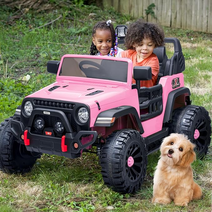 2 Seater Ride on Toy Car for Kids, 24V 4WD Ride-on Truck Kids Electric Car with Remote Control, 4x200W Motors - Light Pink