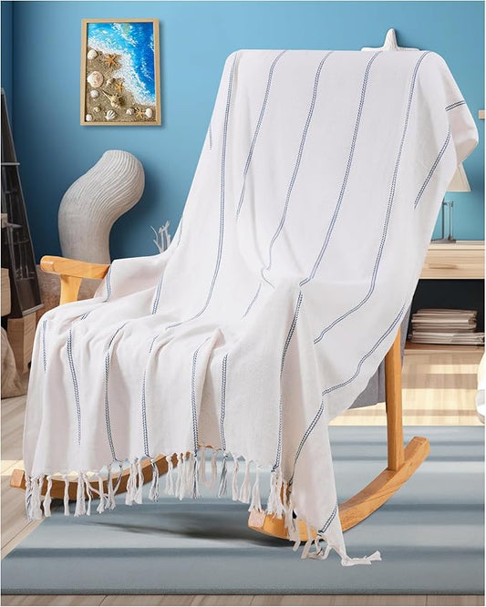 Genovega Blue Throw Blanket Bedroom Decoration Living Room Accessories Sofa Couch Cover Chair Apartment Essential House Goods Navy Stripe Shark Lake House Kids Teen Boy Baby Nursery Decoration