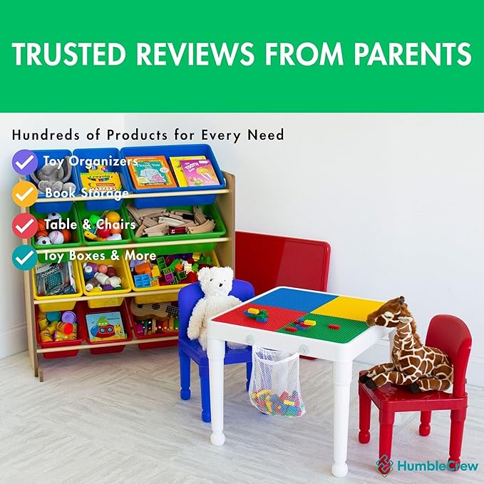 Humble Crew, Natural/Primary Kids' Toy Storage Organizer with 12 Plastic Bins, 34*35*15.5inch