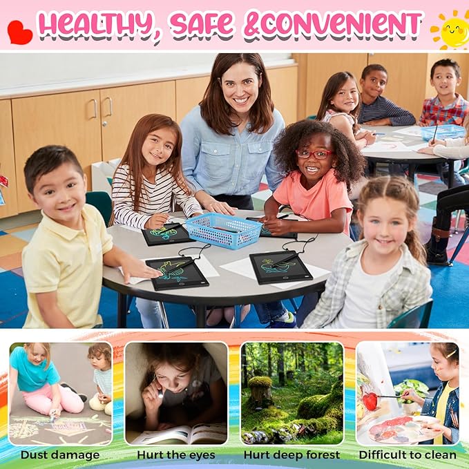 Epakh 16 Pieces LCD Writing Tablet Doodle Pad for Kids 8.5 Inch LCD Drawing Board Colorful Reusable Writing Tablet for Girl Boy Toddlers Educational (Black)