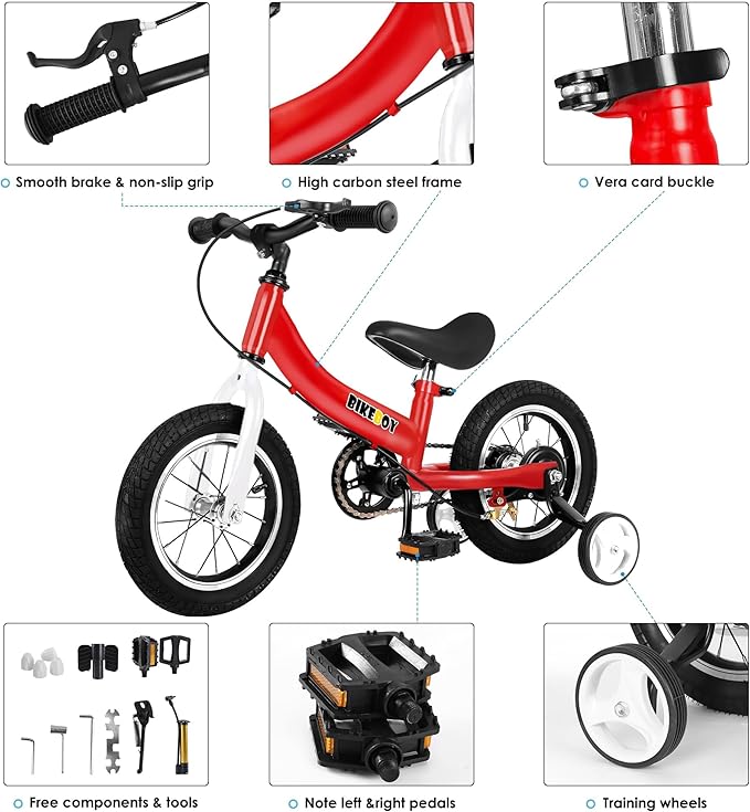Balance Bike 2 in 1,The Dual Use of a Kids Balance Bike and Toddler Bike, for 2 3 4 5 6 7 Years Old -12 14 16 Inches with Training Theory, Brake, Pedal