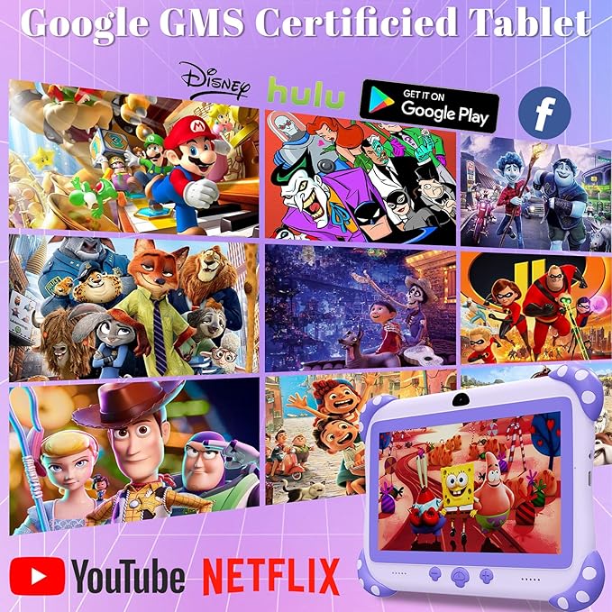 Kids Tablet 7 inch Toddler Tablet for Kids WiFi Tablets 32G Android Dual Camera Parental Control with Kids app Pre-Installed YouTube Netflix (Purple)