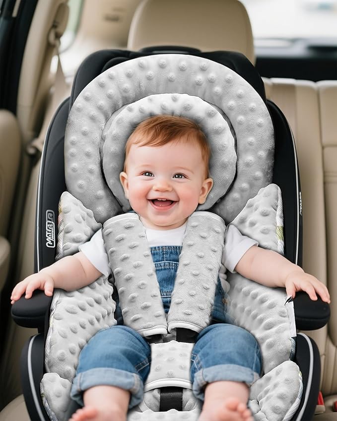 Infant Car Seat Insert with Removable Cushion for Baby Preemie Newborn Infant, Reversible carseat Insert Head Body Support Fits for Stroller, Baby Swing, Rocker, Bouncer, Bassinet - Grey