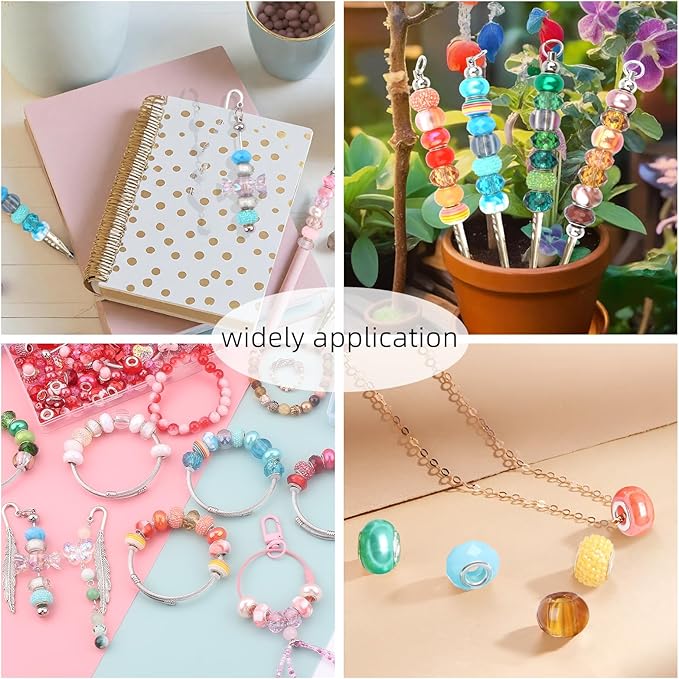 630pcs Beads for Bracelets Making Kit, European Large Hole Beads for Pens, 8mm Round Glass Beads with Charms Spacer Beads for DIY Bracelet Necklace Earring Jewelry Making (Lake Blue)