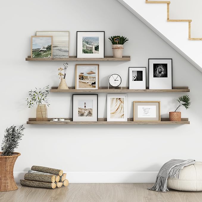 Floating Picture Ledge Shelves for Wall Set of 4, 24 Inch Wall Shelves with Lip Long Large Nursery Book Shelf for Toys Storage Kids Bookshelf Wall Mounted Living Room Bedroom Decor Frames