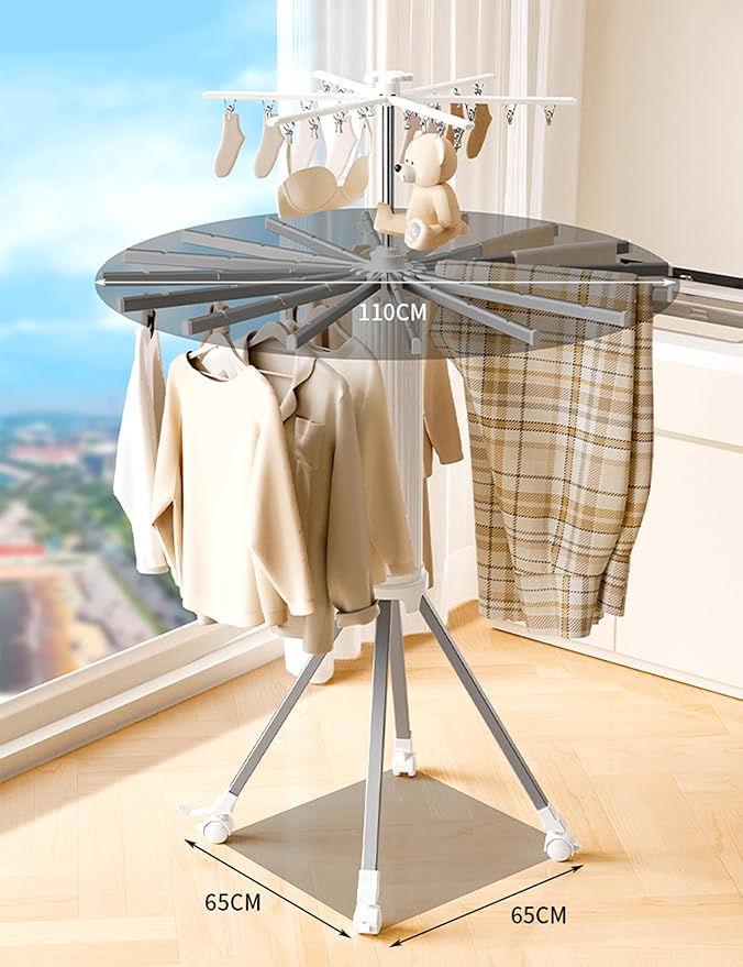 4-Legged Foldable and Portable Clothes Drying Rack,Collapsible Octopus Drying Rack with Wheels and Aluminum Rods,360°Rotatable Design for Indoor Outdoor Use-White