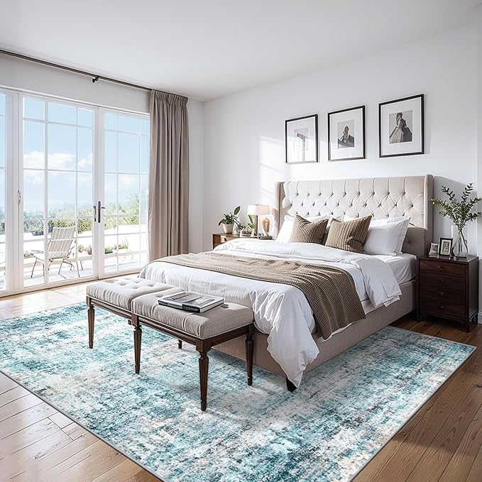 Area Rugs 10x12 Living Room - Washable Rug Modern Abstract Soft Large Neutral Non-Slip Carpet Indoor Floor Thin Carpets for Bedroom Dining Room Farmhouse Nursery Home Office Green