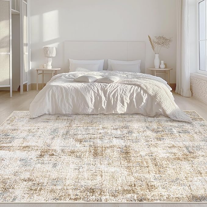 Area Rugs 5x7 Living Room: Washable Rug Modern Abstract Rugs Soft Non Slip Neutral Rug Stain Resistant Indoor Carpet for Bedroom Kitchen Dining Room Nursery Home Office Rugs(Blue Brown,5'x7')