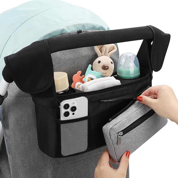 Accmor Universal Stroller Organizer with Insulated Cup Holder Detachable Phone Bag and Shoulder Strap,Stroller Bag Caddy Organizer Fits for Uppababy, Baby Jogger, Britax Strollers